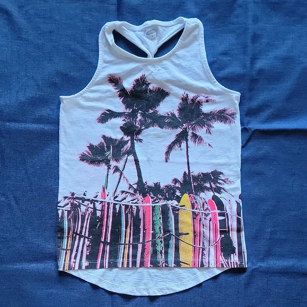 🐞4/$10🐞 Old Navy Kids Tank Top with Palm and Surfboard Design